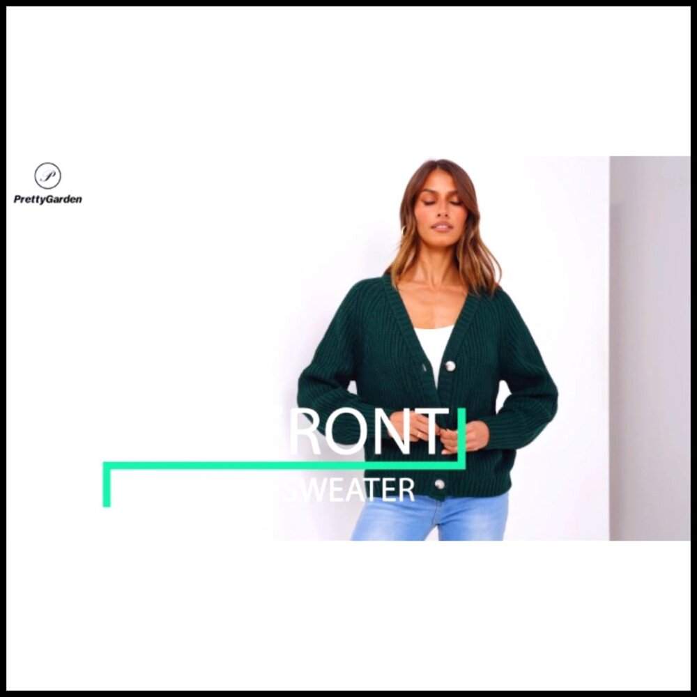 Chunky Knit Open Front Cardigan, Long Sleeve Button Loose Sweater, Women's - Picture 7 of 7